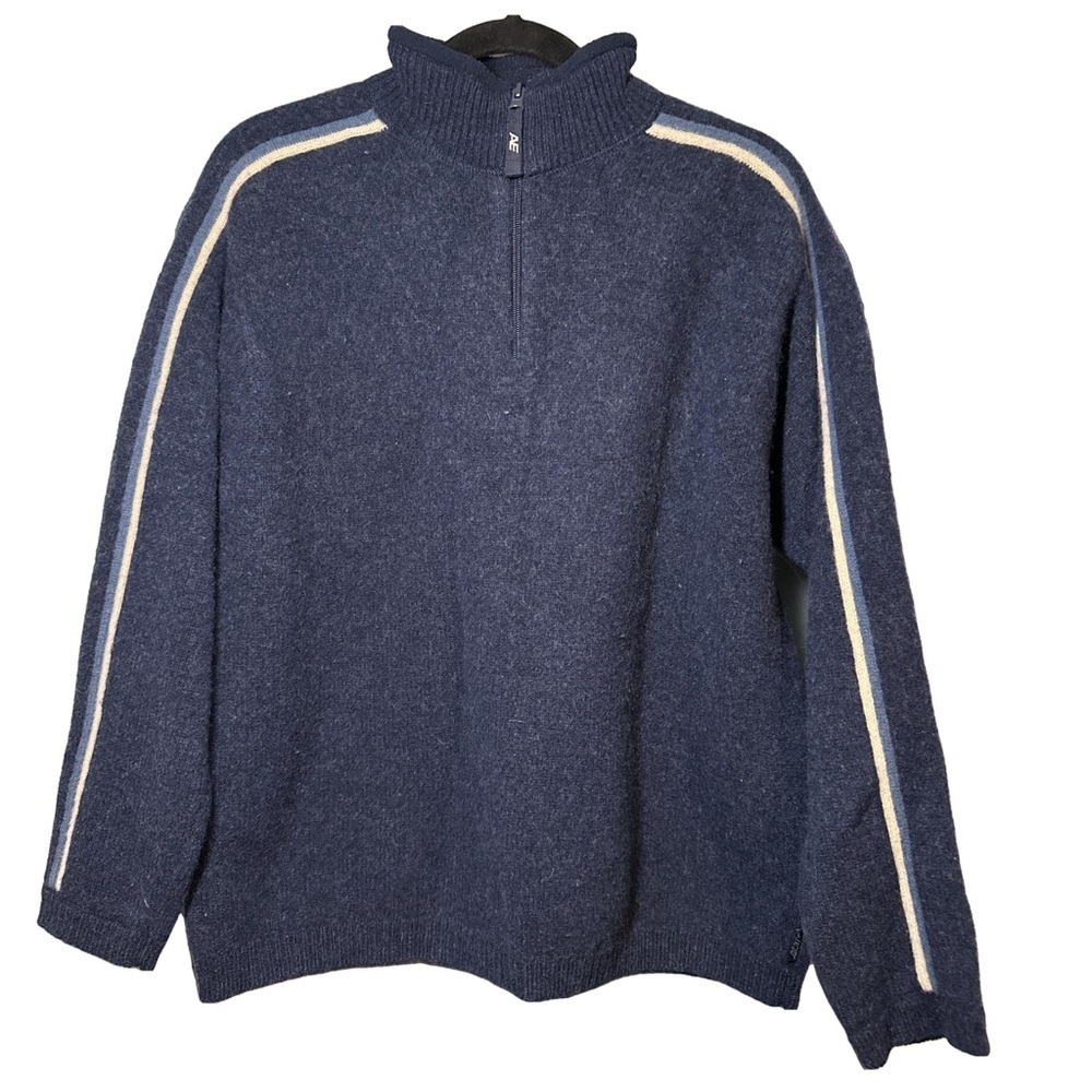AMERICAN EAGLE OUTFITTERS Size L Wuarter Zip Lambswool Navy Blue Sweatshirt
